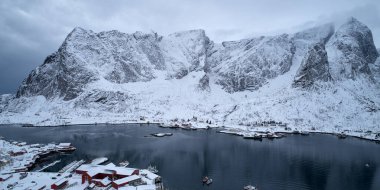 Landscape of winter lofoten taken from the drone clipart