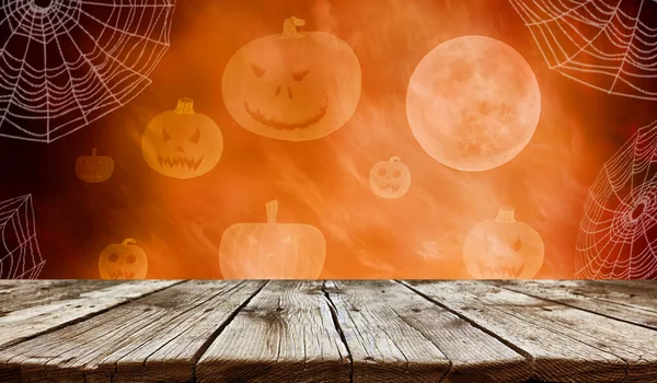 Prázdný dřevěný stůl - Halloween pozadí — Stock fotografie