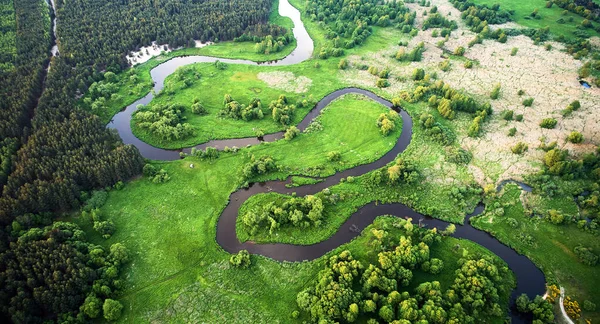 Повітряний пейзаж - дика річка влітку — стокове фото