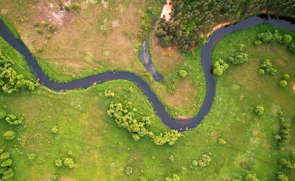 Aerial landscape - wild river in summer — Stock Photo, Image