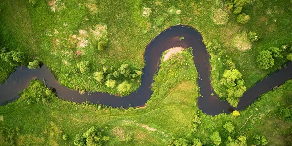 Aerial landscape - wild river in summer — Stock Photo, Image