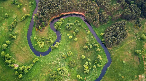 Повітряний пейзаж - дика річка влітку — стокове фото