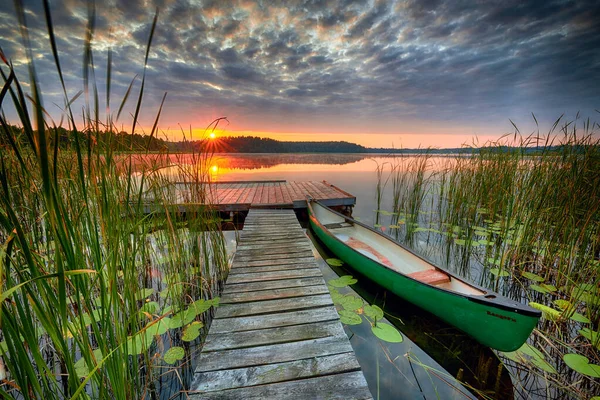 Hermoso amanecer sobre el lago cubierto de lirio de agua — Foto de Stock