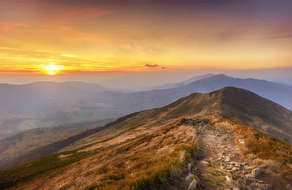 Beautiful autumn sunset in Bieszczady mountains - Poland — Stock Photo, Image