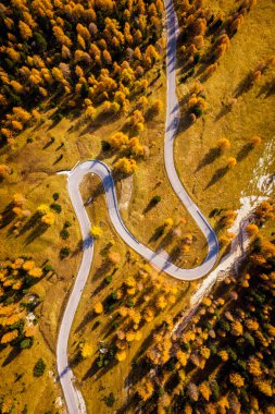 İnsansız hava aracı görüntüsü - Sonbaharda rüzgarlı yol