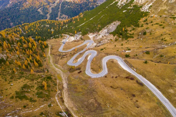 Drone aerial view - windy road in autumn