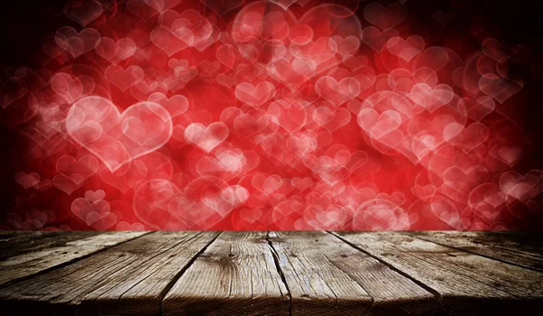 Lege Oude Houten Tafel Achtergrond Met Valentijnsdag Thema Achtergrond — Stockfoto