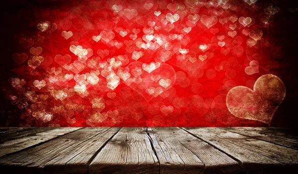 Leere Alte Holztischhintergrund Mit Valentinstag Thema Hintergrund — Stockfoto