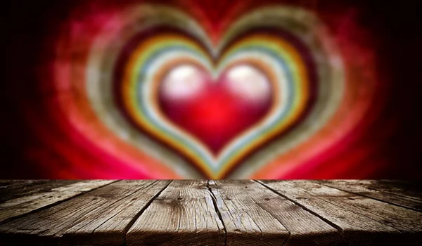 Empty Old Wooden Table Background Valentines Day Theme Background — Stock Photo, Image