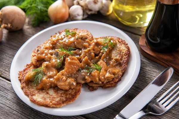 Gustose Frittelle Patate Fatte Casa Con Carne Funghi — Foto Stock