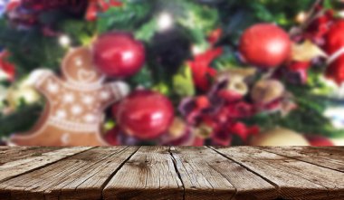 Boş ahşap masa arkaplanı - Noel arkaplanı