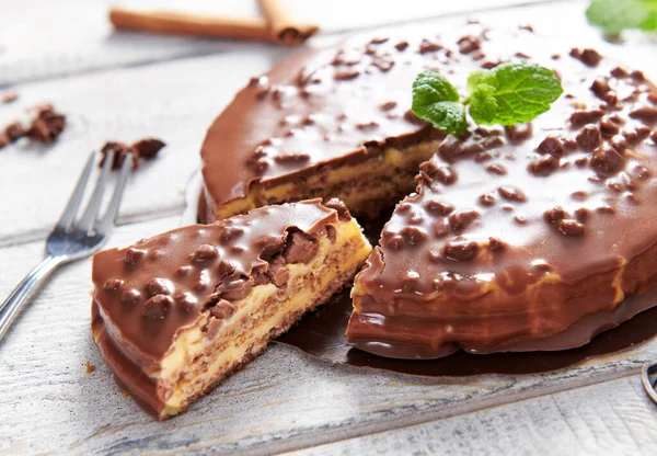 Gâteau Froid Fait Maison Avec Chocolat Noix — Photo