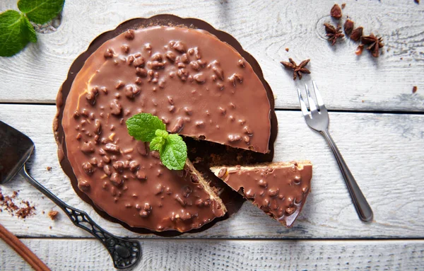 Gâteau Froid Fait Maison Avec Chocolat Noix — Photo