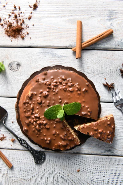 Pastel Frío Casero Con Chocolate Nueces — Foto de Stock