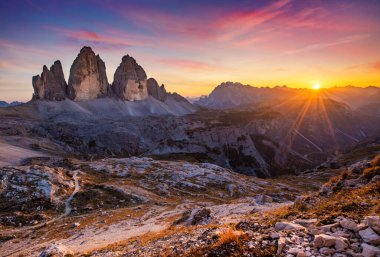 Beautiful landscape of mountains during sunset - Tre Cime di Lavaredo clipart
