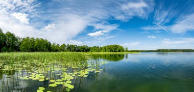 Panorama of beautiful summer day on masuria lake district in Poland clipart