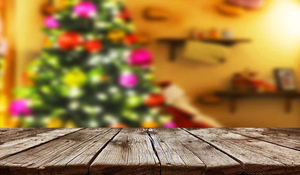 Empty Old Wooden Table Background Christmas Background — Stock Photo, Image