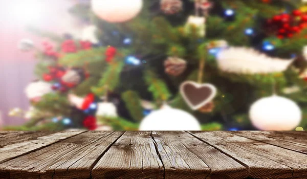 空の古い木製のテーブルの背景 クリスマスの背景 — ストック写真