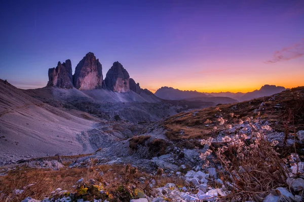 Beautiful Landscape Mountains Sunset Tre Cime Lavaredo — Stock Photo, Image