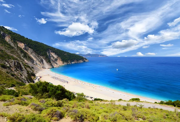 Slavná Pláž Mirtos Ostrově Kefalonia Řecku — Stock fotografie