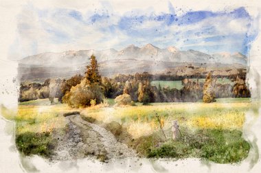 Tatra dağlarının güzel yaz manzarası - su boyası