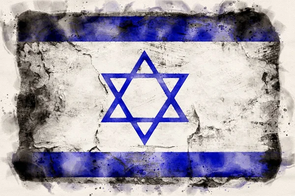 Flaga Grunge Izrael Styl Farb Wodnych — Zdjęcie stockowe
