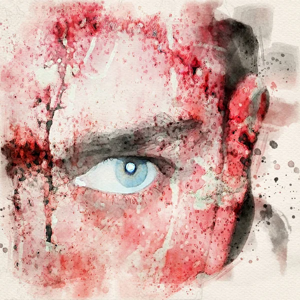 Photo Oeil Homme Éditée Comme Dessin Aquarelle — Photo