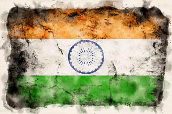 Grunge Bandera India Estilo Pintura Agua —  Fotos de Stock