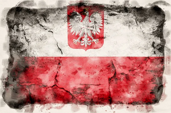 Grunge Polen Flagge Aquarellstil — Stockfoto