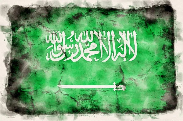 Гранж Саудівська Аравія Прапор Акварель — стокове фото