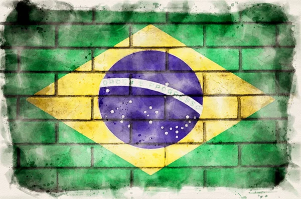 Grunge Brezilya Bayrağı Sulu Boya Tarzı — Stok fotoğraf