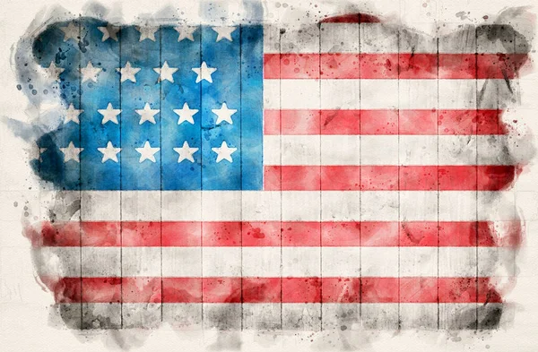 美国国旗水彩画风格 — 图库照片