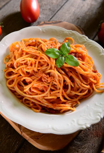 Pasta Espaguetis Con Salsa Tomate —  Fotos de Stock