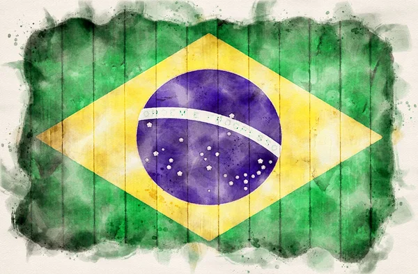 Bandeira Grunge Brasil Estilo Pintura Aquática — Fotografia de Stock