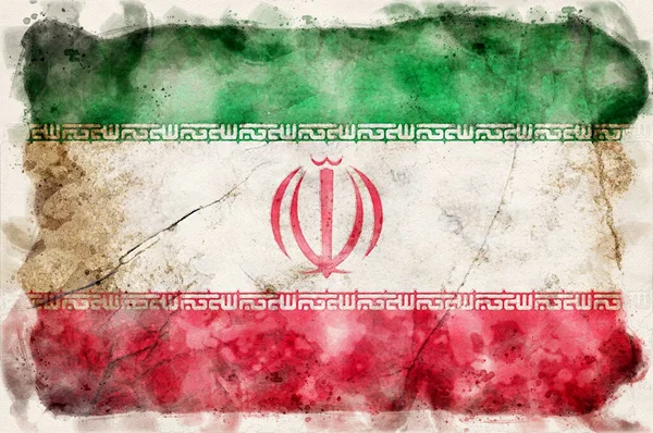 Grunge Bandera Irán Estilo Pintura Agua — Foto de Stock
