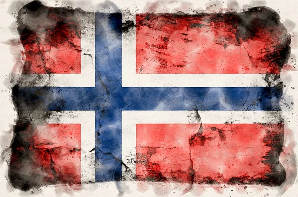 Grunge挪威国旗 水彩画风格 — 图库照片