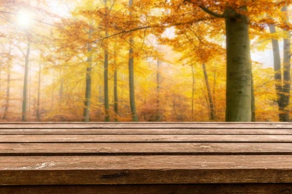 Sfondo Vecchio Tavolo Legno Vuoto Sfondo Autunno — Foto Stock