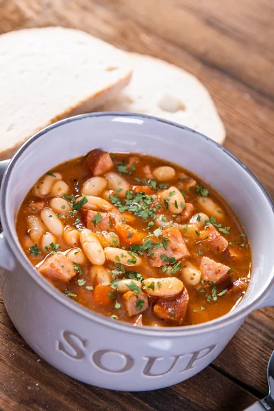 Gebackene Bohnen Tomatensauce Mit Wurst — Stockfoto