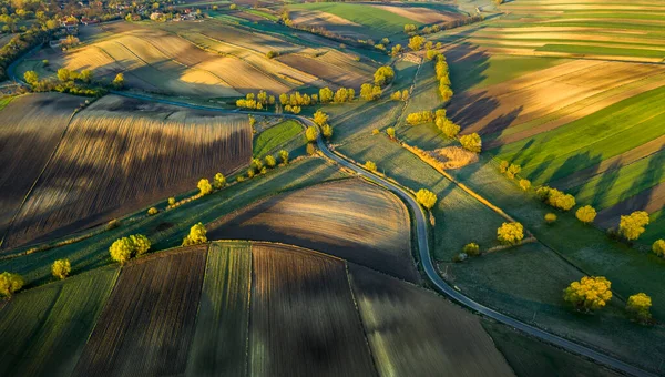 Beau Coucher Soleil Ponidzie Pologne Plan Drone Aérien — Photo