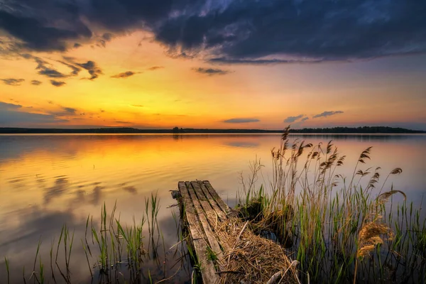 Прекрасний Літній Захід Сонця Озері — стокове фото