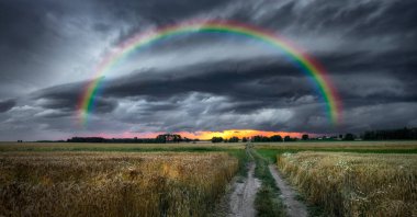 Büyük fırtına bulutu tarlalar üzerinde yaklaşıyor - panorama