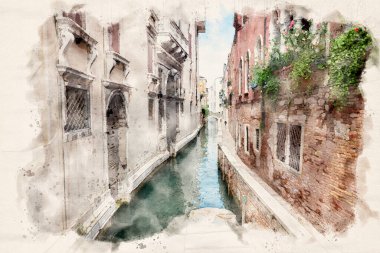 Venedik şehri, İtalya - sulu boya resim