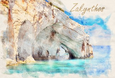 Zakynthos Adası 'ndaki mavi mağaralar - Yunanistan - su ağrısı görüntüsü