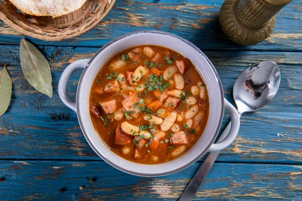 Gebackene Bohnen Tomatensauce Mit Wurst — Stockfoto