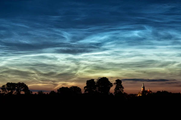 Rare Noctilucent Clouds Summer Night Sky — Stock Photo, Image