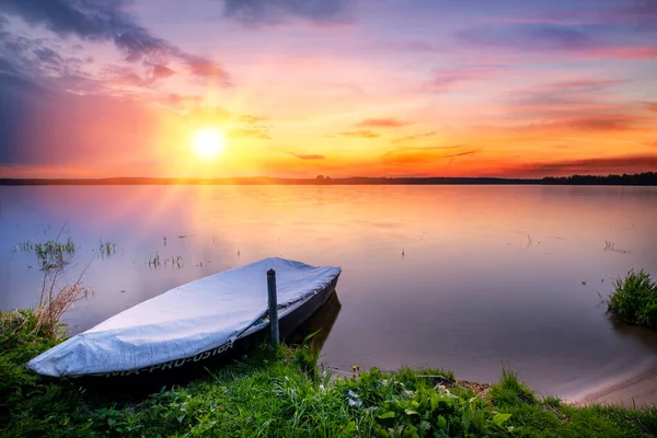 Belo Pôr Sol Verão Lago — Fotografia de Stock