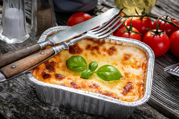 Tasty Homemade Lasagne Background — Stock Photo, Image