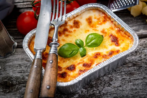 Smaczne Domowe Tło Lasagne — Zdjęcie stockowe