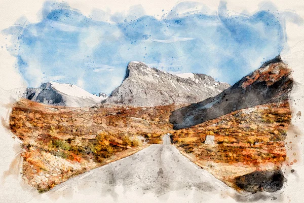 Beau Paysage Montagnes Automne Aquarelle Image — Photo