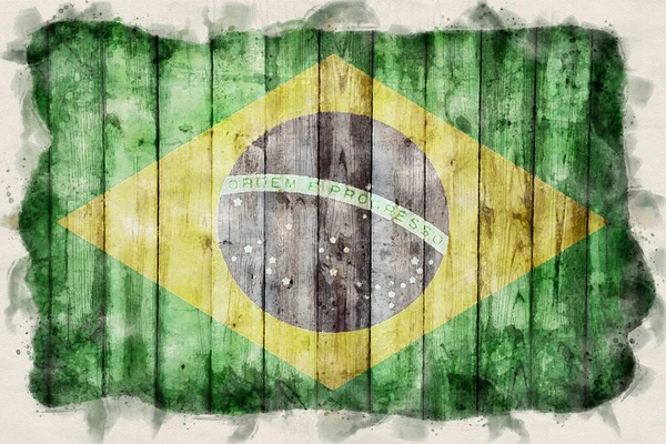 Bandera Brasil Waterpaint Stle — Foto de Stock